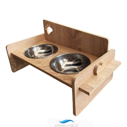 Kedi Köpek Ahşap Çiftli Mama Su kabı Model 1