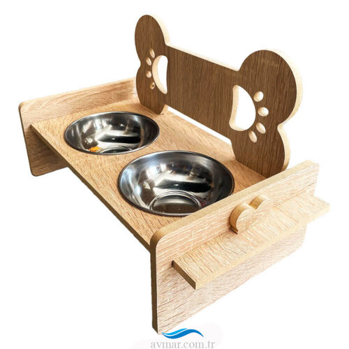 Kedi Köpek Ahşap Çiftli Mama Su kabı Model 2