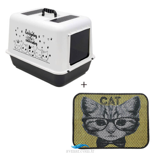 Lüx Kapalı Kedi Tuvaleti Desenli Kedi Tuvaleti Önü Paspası Model 1