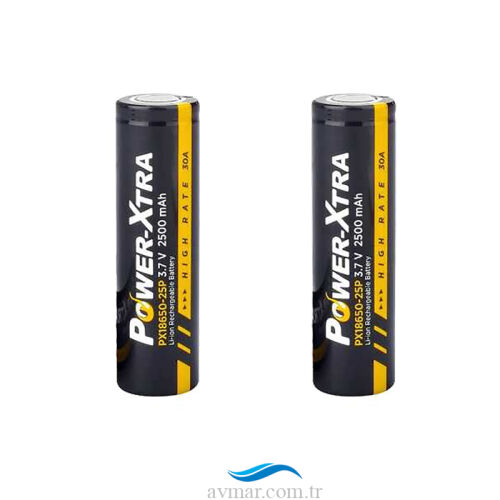 Power-Xtra PX18650-25P 3.7V 2500mAh Li-ion Şarjlı 2 Adet Pil